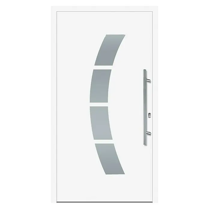 Solid Elements Haustür KA-107 - 110 x 210 cm, DIN Anschlag: Rechts - Elegante weiße Haustür mit modernem Design und einem stilvollen, länglichen Griff aus Edelstahl. Die Tür ist ein echter Blickfang.