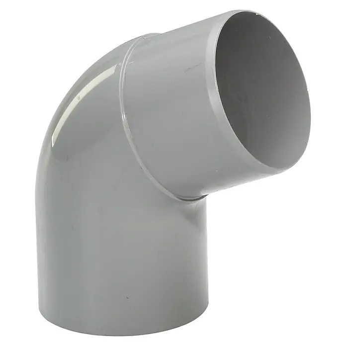 FunkeGruppe Fallrohrbogen - Nennweite: 75 mm, Winkel: 67 °, Kunststoff, Grau - Grauer PVC-Bogenverbinder, ideal für Sanitär- und Entwässerungssysteme, robuste Konstruktion für zuverlässige Verbindungen in Rohrleitungen.