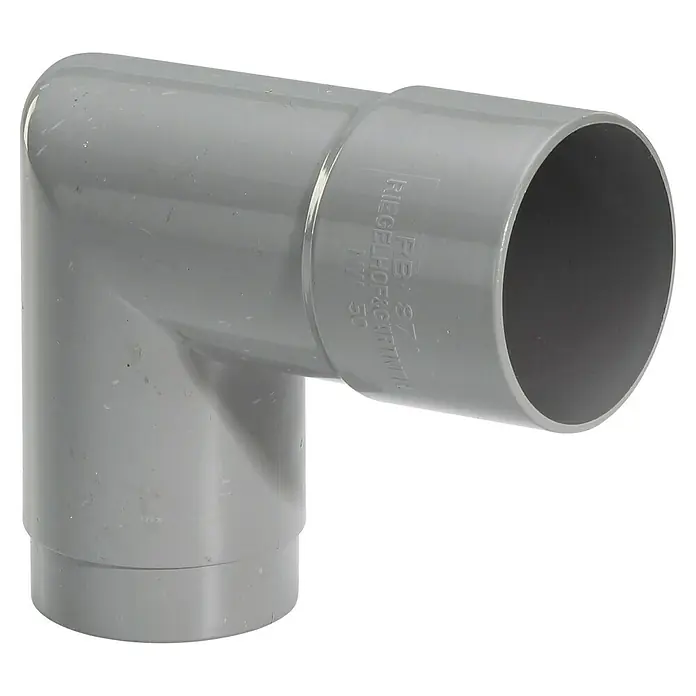 FunkeGruppe Fallrohrbogen - Nennweite: 50 mm, Winkel: 87 °, Kunststoff, Grau - Graues PVC-Winkelstück für Rohre, ideal für Sanitär- und Entwässerungsanwendungen. Robuste Bauweise, einfache Installation.
