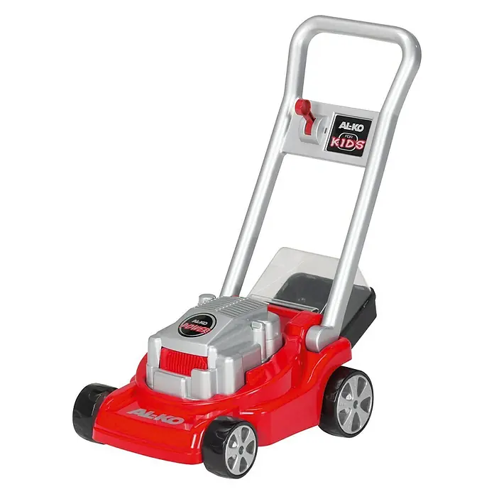 AL-KO Kinder-Rasenmäher Mini Mover - L x B x H: 45 x 30 x 53 cm - Spielzeugrasenmäher von AL-KO für Kinder. Der Rasenmäher ist rot mit silbernen Akzenten und einem "AL-KO for KIDS" Logo am Griff.
