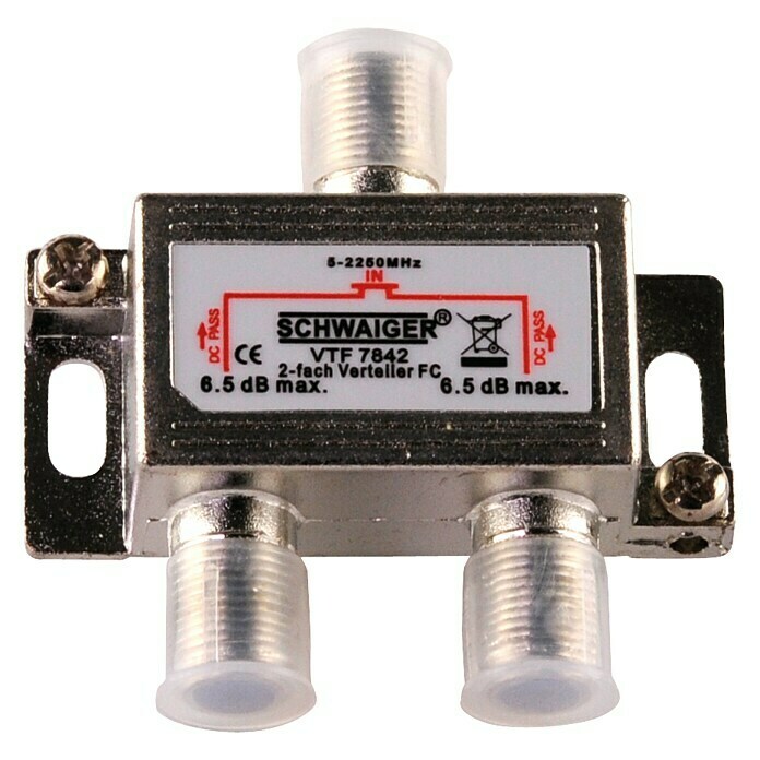 Schwaiger Verteiler (2-fach, F-Buchse, 5 - 2.250 MHz, 6,5 dB)
