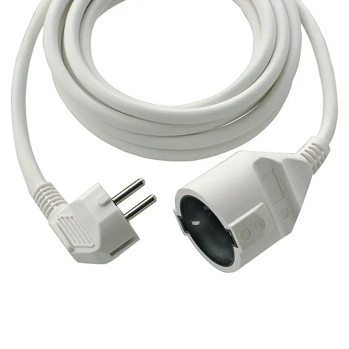 Alargo - 10 m, Blanco, H05VV-F - Cable de extensión blanco con enchufe y toma Schuko, enrollado para su presentación.