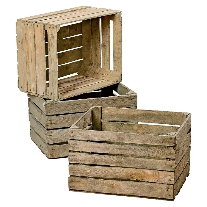 Obstkiste - Braun, L x B x H: 50 x 40 x 30 cm, Holz - Gestapelte Holzkisten: Eine rustikale und praktische Aufbewahrungslösung für Ihr Zuhause, ideal für Dekorationen und zur Organisation.