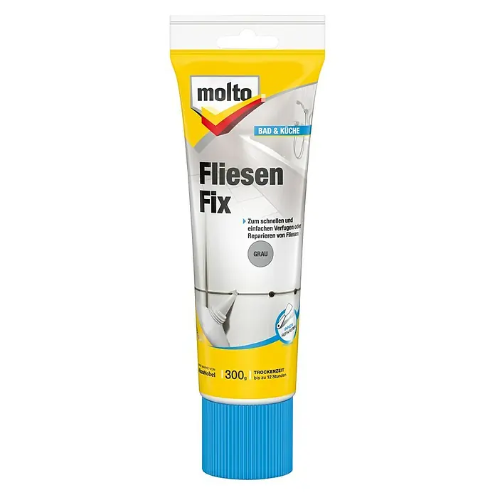 Molto Fertigspachtel Fliesen-Fix300 ml, Grau - Tube Molto Fliesen Fix, ideal für schnelle Reparaturen von Fliesen in Bad und Küche, 300g Füllmenge und grauer Farbton.