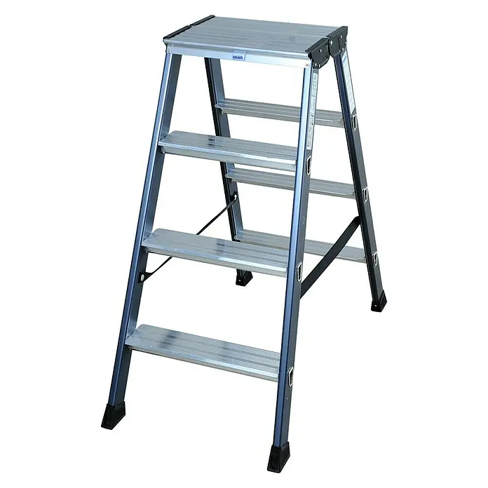 Krause Monto Doppelleiter SePro D - Anzahl Tritte: 8 Stk., Arbeitshöhe: 2,4 m, Aluminium - Eine vierstufige, silberfarbene Klapptrittleiter von Kraus, ideal für den Haushalt oder kleinere Arbeiten. Sichere und stabile Trittlösung.