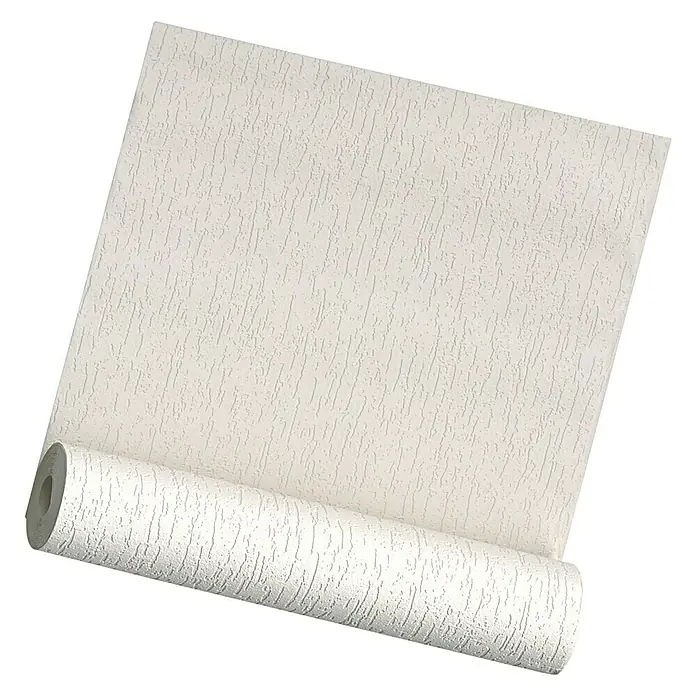 A.S. Création Vinyltapete Putz - Weiß, Uni, L x B: 10,05 x 0,53 m - Nahaufnahme einer Rolle hochwertiger, strukturierter Tapete in einem neutralen Farbton, ideal für die stilvolle Wandgestaltung.