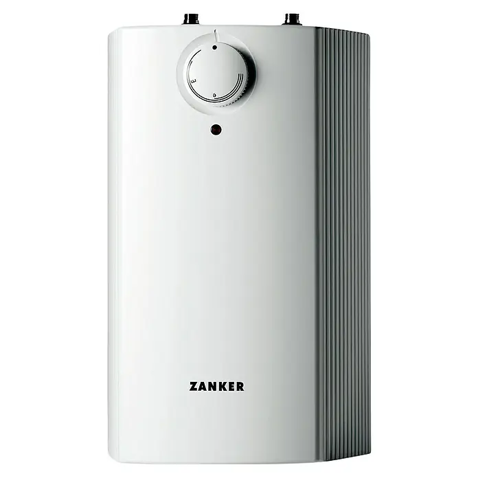 Zanker Warmwasserspeicher WO 5 U-TS - 5 l, 2.000 W, Temperaturbereich: 35 °C - 85 °C, Untertischmontage - Produktansicht des Zanker Warmwasserspeichers mit Temperaturregler und Kontrollleuchte für den Hausgebrauch.