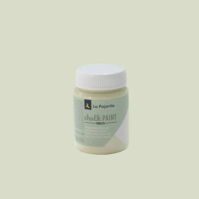 La Pajarita Pintura de tiza Chalk Paint - Apple green, 75 ml, Mate - Primer plano de un tarro de La Pajarita Chalk Paint Deco, perfecto para proyectos DIY y renovar muebles.