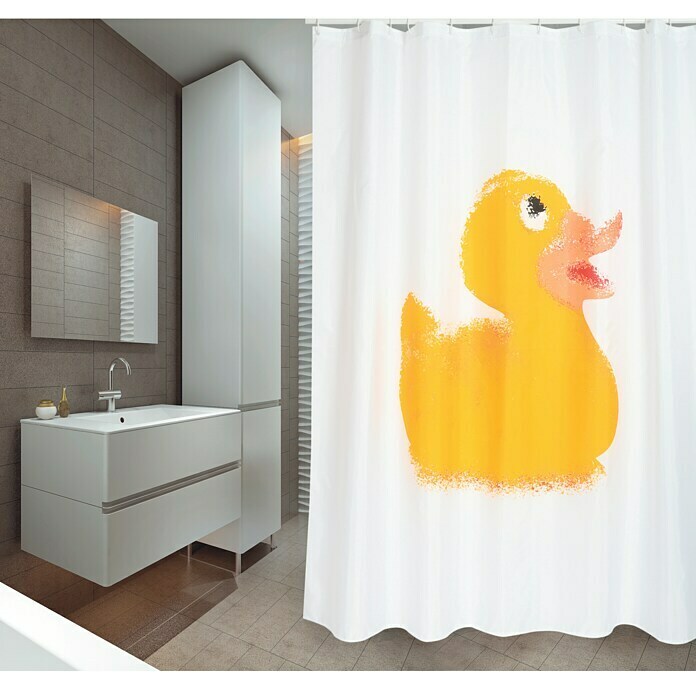 Venus Cortina de baño textil Mr. Duck (An x Al: 180 x 200 cm, Blanco)