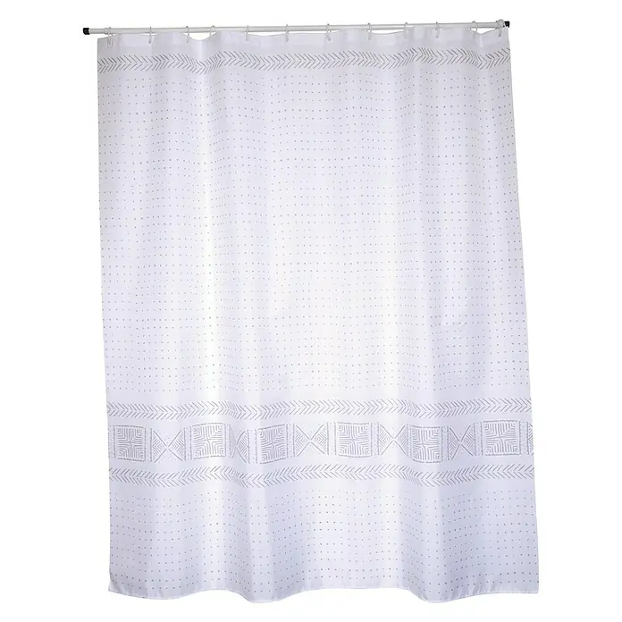 Venus Cortina de baño Toralla - An x Al: 180 x 200 cm, Plástico, Blanco - Cortina de ducha con diseño de lunares y adorno geométrico, ideal para el baño. Añade un toque moderno y sencillo a cualquier baño.
