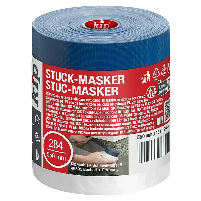 Kip Kleberand-Abdeckfolie 284 - 18 x 0,55 m - Kip Stuck-Masker: Rolle Stuckmaskierungsband, 550 mm breit und 18 m lang, ideal zum Abdecken bei Stuckarbeiten.