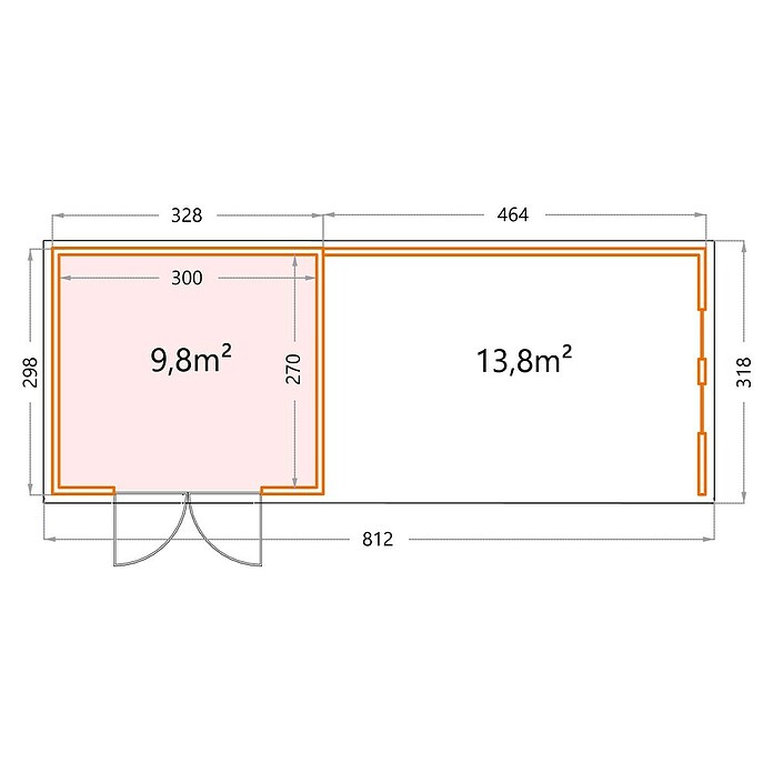 Telluria Caseta metálica Classico 3330 con salón XL a la derecha y 2 ventanas (Medidas ext. (An x Pr): 812 x 318 cm, Acero, Antracita, Sin set) | BAUHAUS