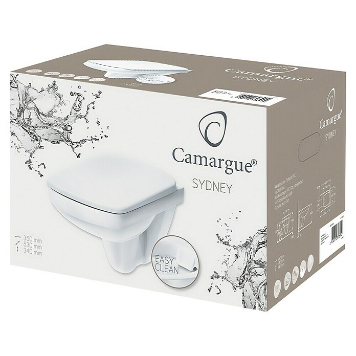 Camargue Sydney Wand-WC-Set Eckig (Spülrandlos, Ohne Spezialglasur, Spülform: Tief, WC Abgang: Waagerecht, Weiß, Wonderclean-Beschichtung) | BAUHAUS