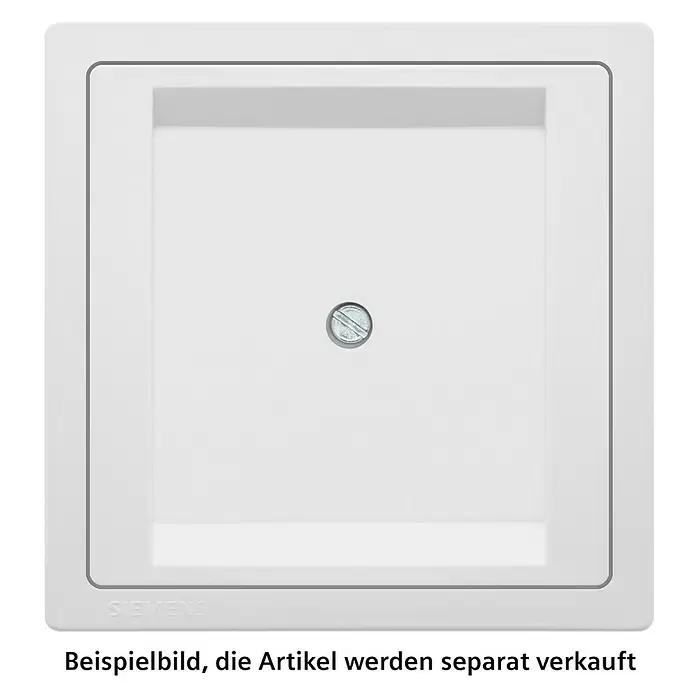 Siemens Delta Style Blindabdeckung SIE044318 - Polar Weiß, Glänzend, Kunststoff, Unterputzmontage - Weiße quadratische Elektro-Abdeckplatte mit Zentralschraube und Siemens-Logo.