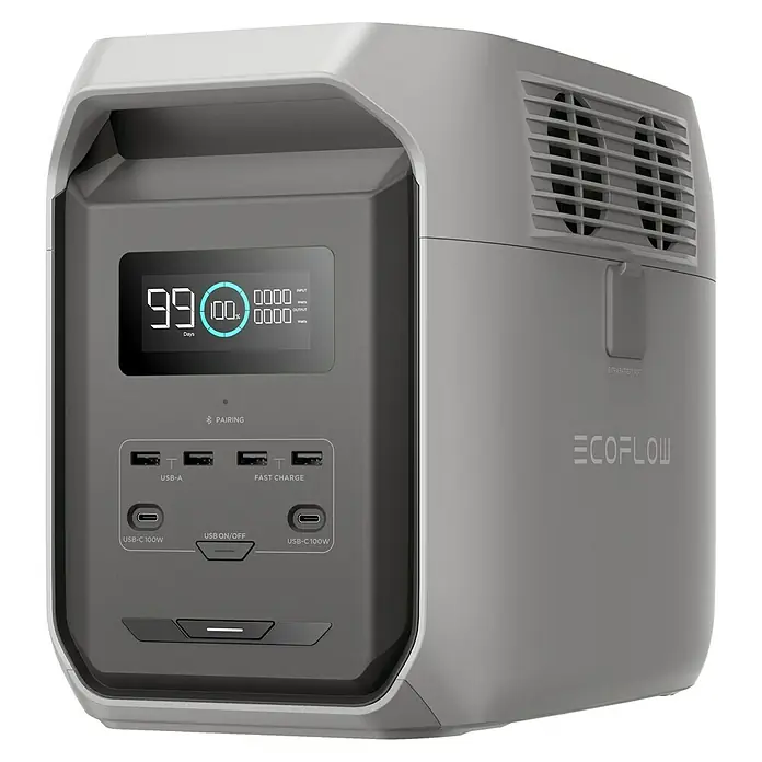 EcoFlow Powerstation Delta 3 - 0% MwSt. - 1.536 Wh, Grau - Tragbare EcoFlow-Powerstation mit vielseitigen Anschlüssen, LCD-Display und robustem Design für zuverlässige Energieversorgung unterwegs.