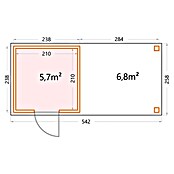 Telluria Metallgerätehaus Classico 2424 mit Open Lounge L rechts inkl. Elektro-Set (Außenmaß inkl. Dachüberstand (B x T): 542 x 258 cm, Stahl, Lichtgrau/Anthrazit, Inkl. Innenwandverkleidung & Elektro-Set) | BAUHAUS