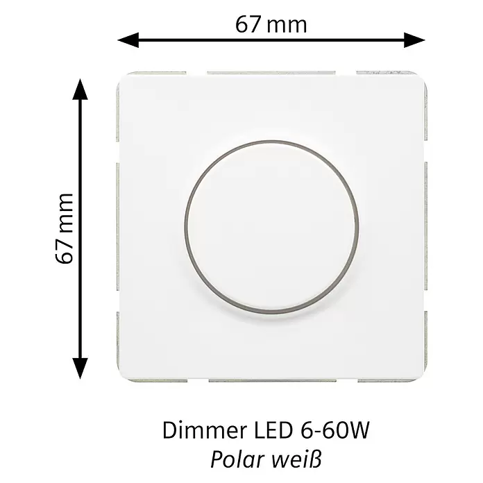 Siemens Delta Style Dimmer SIE044325 - Polar Weiß, Schrauben - Weißer quadratischer LED-Dimmer, 67x67mm, für 6-60W LED-Leuchten, polarweiß.