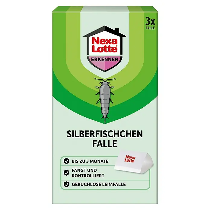 Nexa Lotte Erkennen Silberfischköder - 3 Stk. - Nexa Lotte Silberfischchen Falle: Effektive Bekämpfung von Silberfischen im Haus. Geruchlose Leimfalle, bis zu 3 Monate wirksam. 3 Stück Packung.