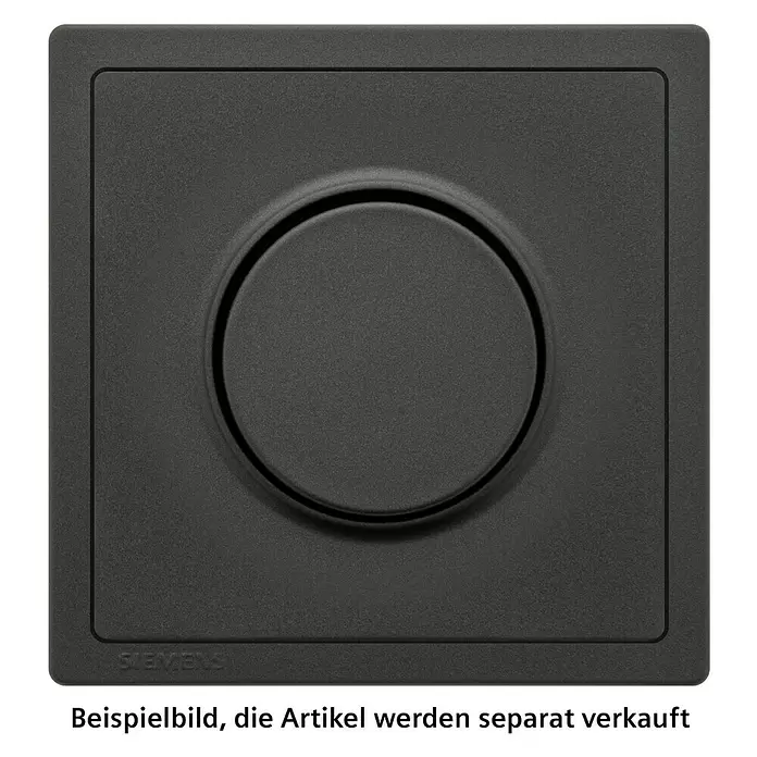 Siemens Delta Style Dimmer SIE044486 - Anthrazit Cosso, Schrauben - Quadratischer dunkelgrauer Siemens Dimmer mit einem runden Mittelknopf und texturierter Oberfläche.