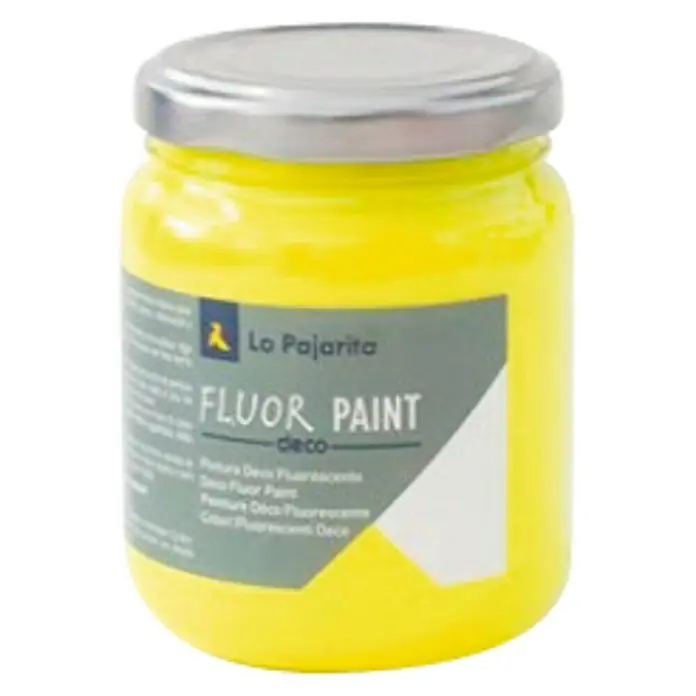La Pajarita Pintura Fluor Paint - Yellow, 175 ml - Bote de pintura flúor amarilla de La Pajarita, ideal para decoraciones llamativas y proyectos de manualidades.