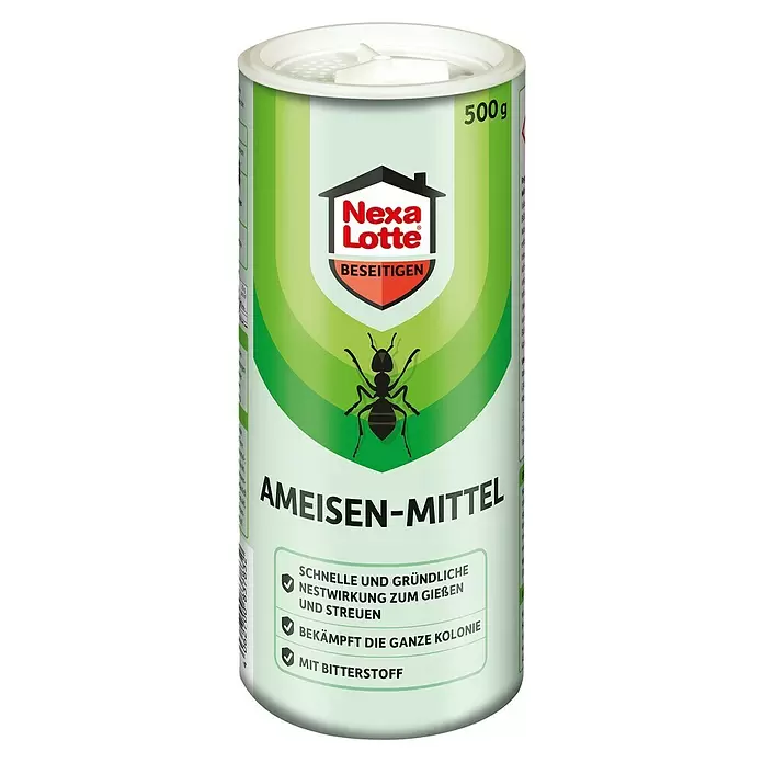 Nexa Lotte Ameisen-Mittel - 500 g - Grüner 500g Nexa Lotte Ameisen-Mittel Streudose zur Bekämpfung ganzer Ameisenkolonien durch Gießen oder Streuen mit Bitterstoff.