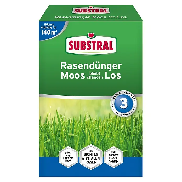 Substral Rasendünger Moos bleibt Chancenlos - Max. Anwendungsfläche: 140 m² - Rasendünger von Substral gegen Moos. Der Dünger sorgt für dichten, vitalen Rasen und ist mährobotergeeignet für bis zu 140 m².