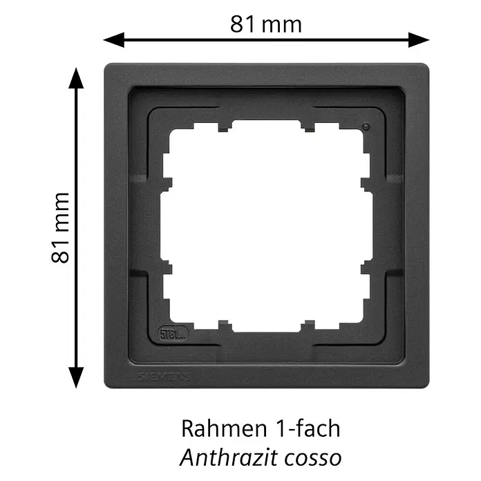 Siemens Delta Style Abdeckrahmen SIE044493 - Anthrazit Cosso, 1-fach, Kunststoff - Anthrazitfarbener 1-fach Rahmen, 81x81mm, für Schalter oder Steckdosen.