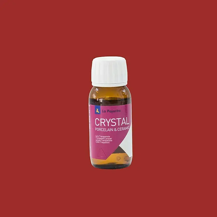 La Pajarita Laca para efectos decorativos Crystal - 50 ml, Rojo - Primer plano de una botella de laca Crystal de La Pajarita para porcelana y cerámica, ideal para acabados transparentes.