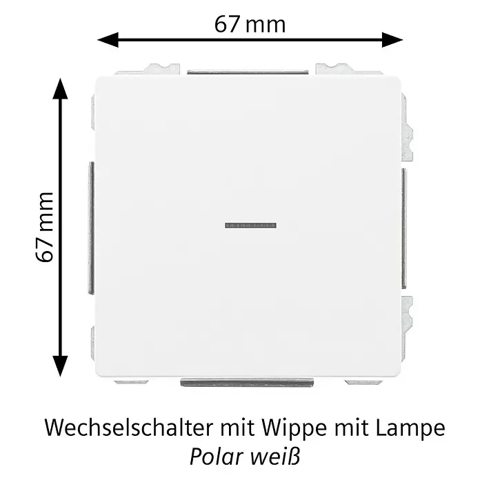 Siemens Delta Style Wechselschalter mit Glimmlampe SIE044233 - Polar Weiß, Glänzend, Unterputzmontage, 10 A - Polarweißer, quadratischer 67mm Wechselschalter mit Wippe und Lampe.