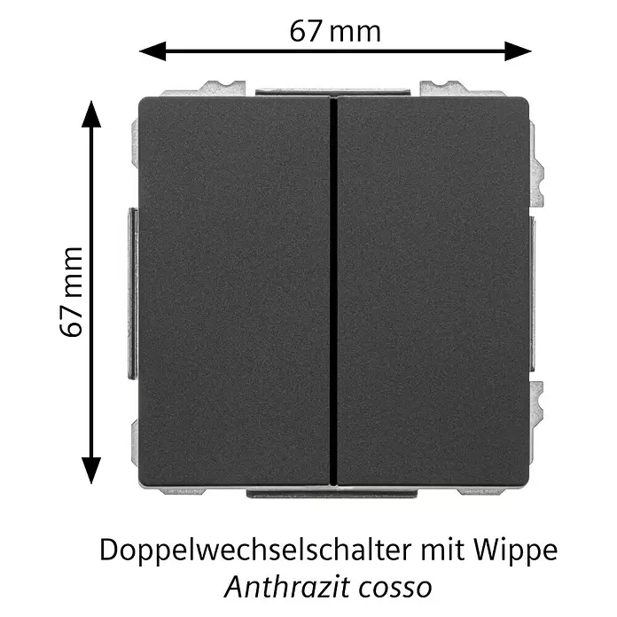 Siemens Delta Style Doppelwechselschalter SIE044387 - Anthrazit Cosso, Glänzend, Unterputzmontage, 10 A - Anthrazit Doppelwechselschalter mit Wippe, Maße 67x67 mm.