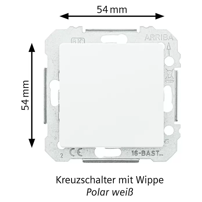 Siemens DELTA Mega Kreuzschalter SIE044066 - Polar Weiß, Glänzend, Unterputzmontage, 10 A - Polarweißer Kreuzschalter mit Wippe und Metall-Montagerahmen.