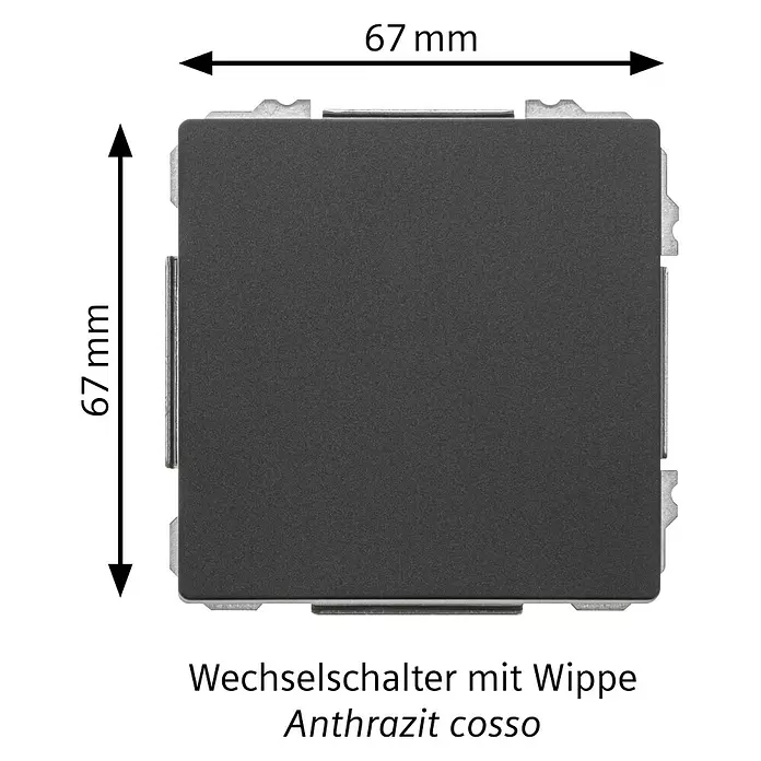 Siemens Delta Style Wechselschalter SIE044370 - Anthrazit Cosso, Glänzend, Unterputzmontage, 10 A - Anthrazitfarbener Wechselschalter mit Wippe, 67x67 mm.