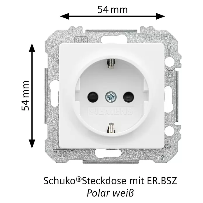 Siemens DELTA Mega Steckdose SIE044073 - Polar Weiß, Glänzend, Kunststoff, Unterputzmontage - Siemens Schuko Steckdose, polarweiß, mit erhöhtem Berührungsschutz (ER.BSZ).