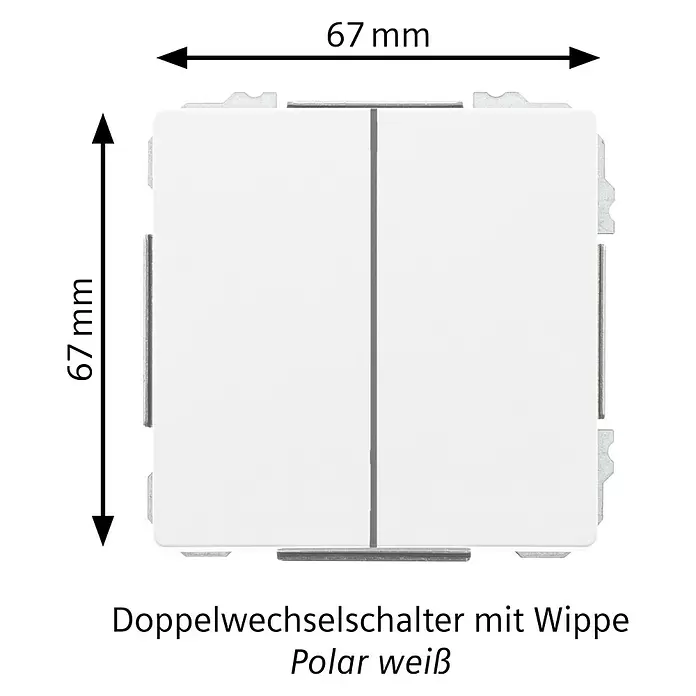 Siemens Delta Style Doppelwechselschalter SIE044226 - Polar Weiß, Glänzend, Unterputzmontage, 10 A - Polarweiß Doppelwechselschalter mit Wippe, 67x67mm.