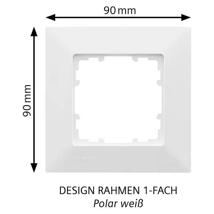 Siemens DELTA Mega Abdeckrahmen SIE044172 - Polar Weiß, 1-fach, Kunststoff, Schrauben - Siemens Design Rahmen 1-fach, polarweiß, 90x90mm.