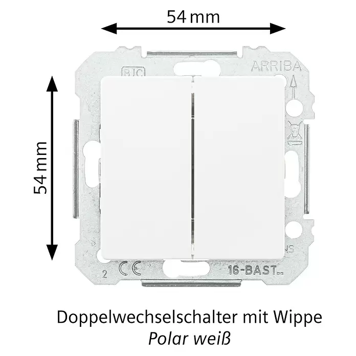 Siemens DELTA Mega Doppelwechselschalter SIE044035 - Polar Weiß, Glänzend, Unterputzmontage, 10 A - Doppelwechselschalter mit Wippe, Polar weiß, auf Metallrahmen.