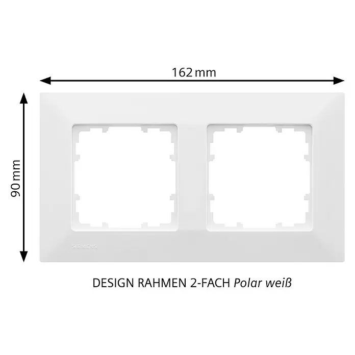 Siemens DELTA Mega Abdeckrahmen SIE044189 - Polar Weiß, 2-fach, Kunststoff, Schrauben - Siemens polarweißer 2-fach Rahmen, 162x90mm.