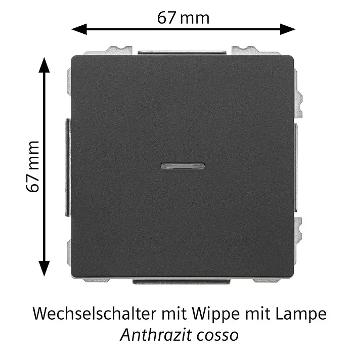Siemens Delta Style Wechselschalter mit Glimmlampe SIE044394 - Anthrazit Cosso, Glänzend, Unterputzmontage, 10 A - Anthrazitfarbener Wechselschalter mit Wippe und Lampe.