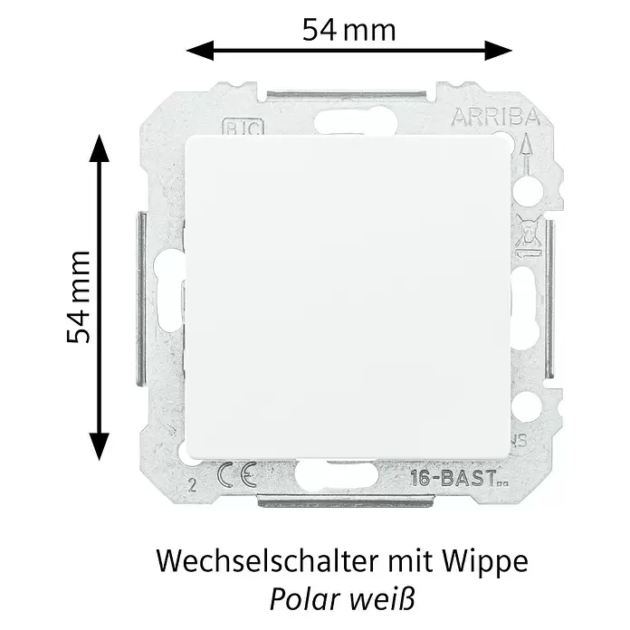 Siemens DELTA Mega Wechselschalter SIE044028 - Polar Weiß, Glänzend, Unterputzmontage, 10 A - Weißer Wechselschalter-Einsatz mit Wippe und silbernem Metallrahmen, 54x54mm.