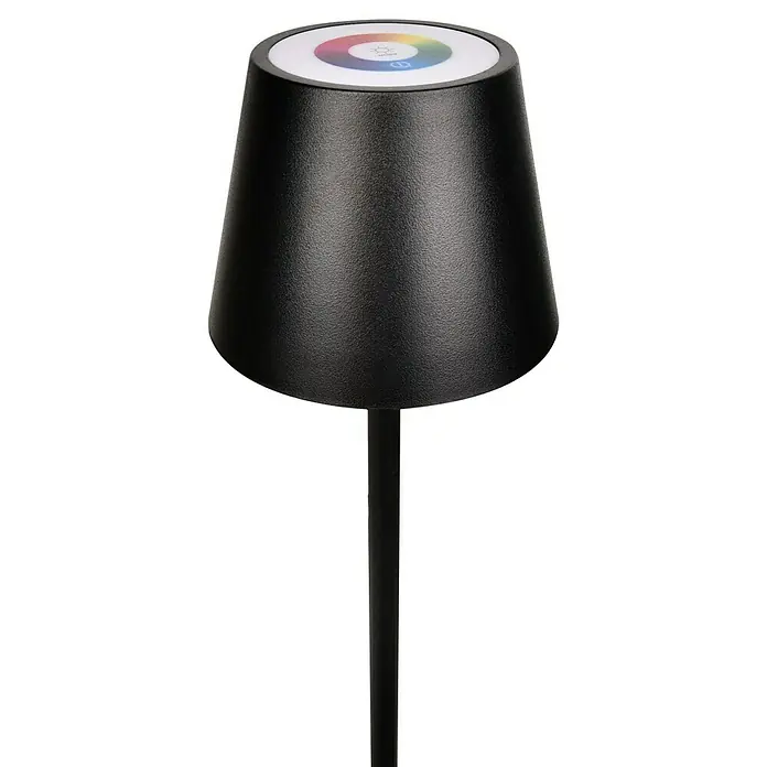 Starlux Paola Akku-Stehleuchte - Schwarz, RGBW, 3 W, IP44 - Elegante schwarze Außenleuchte mit Farbwechsel-LED-Oberteil für stimmungsvolle Gartenbeleuchtung. Robust und modern im Design.