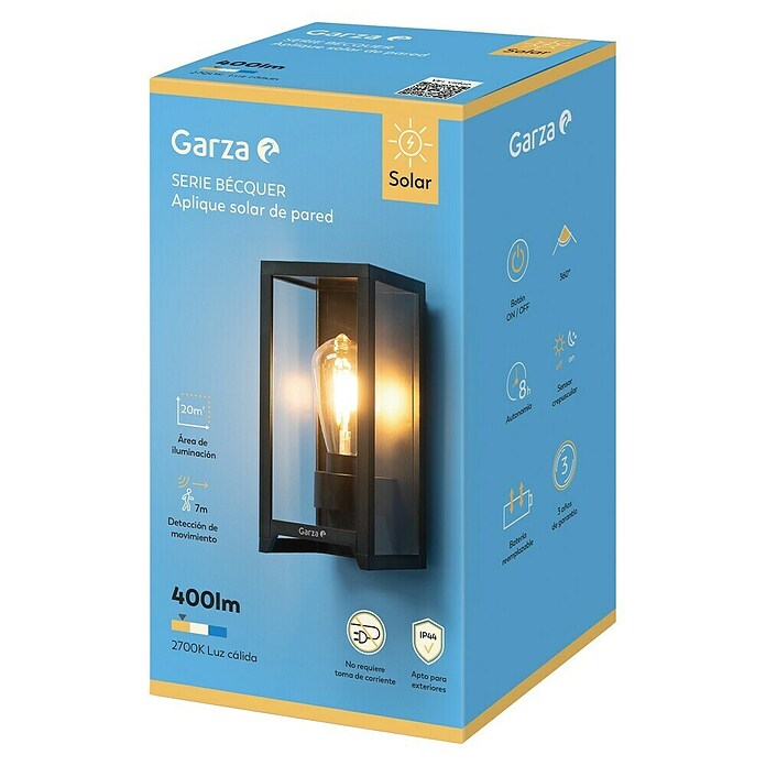 Garza Aplique solar para exterior Becquer (L x An x Al: 12 x 15 x 25 cm, Negro, IP44, 400 lm) | BAUHAUS