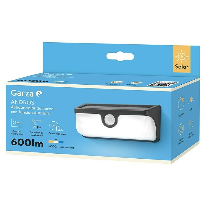 Garza Aplique solar para exterior Andros (L x An x Al: 16,8 x 7,5 x 6,1 cm, Negro, IP54, 600 lm) | BAUHAUS