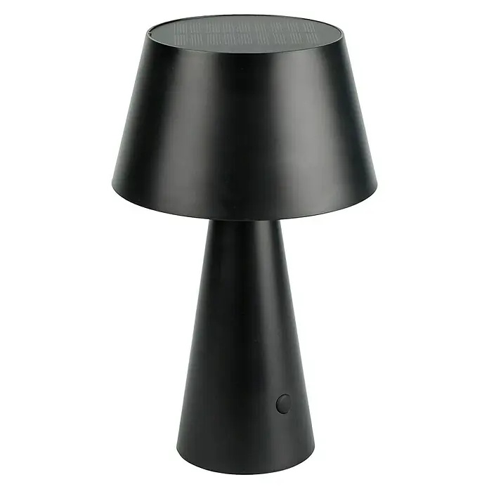 Garza Lámpara decorativa solar Momo - L x An x Al: 13,2 x 13,2 x 21,8 cm, Negro, IP44 - Elegante lámpara de mesa negra con base cónica y pantalla, ideal para un ambiente moderno y una iluminación estilosa.