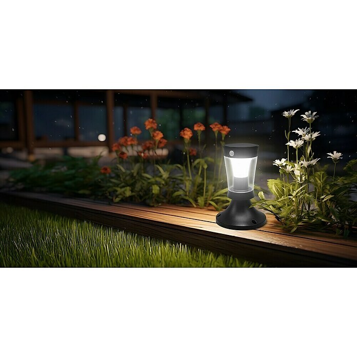 Garza Hércules Sobremuro solar LED (L x An x Al: 18 x 18 x 26,9 cm, Negro, IP54, 450 lm) | BAUHAUS