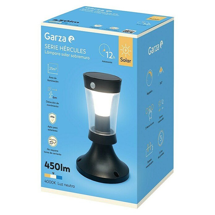 Garza Hércules Sobremuro solar LED (L x An x Al: 18 x 18 x 26,9 cm, Negro, IP54, 450 lm) | BAUHAUS