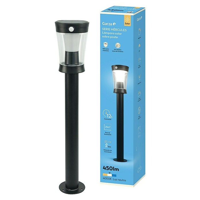 Garza Hércules Poste solar LED (12,2 x 13,1 x 63,1 cm, Negro) | BAUHAUS