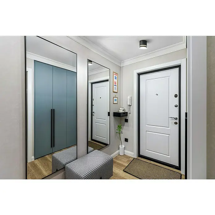 Garza Foco de pared - 12 W, L x An x Al: 8,2 x 8,2 x 8,1 cm, Negro, GU10 - El moderno pasillo cuenta con un gran espejo de marco delgado, que amplía visualmente el espacio y crea un ambiente elegante.