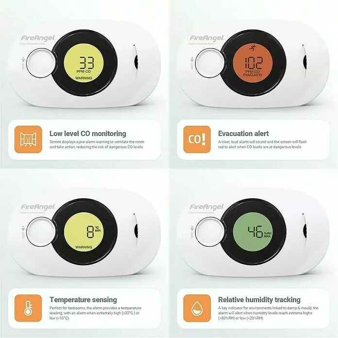Fireangel Koolmonoxidemelder FA3322 (l x b x h: 129 x 31 x 76 mm, Levensduur batterij: 10 jaar) | BAUHAUS
