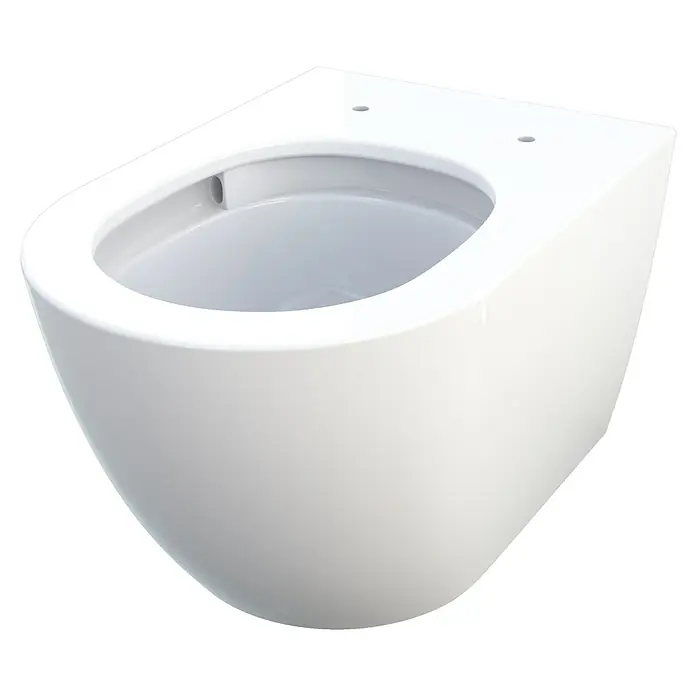 Camargue Los Angeles Wand-WC 2.0 - Spülrandlos, Ohne Spezialglasur, Spülform: Tief, WC Abgang: Waagerecht, Weiß - Bild einer wandhängenden Toilette in Weiß. Das Design ist modern und minimalistisch. Ideal für Badezimmer mit Stil.