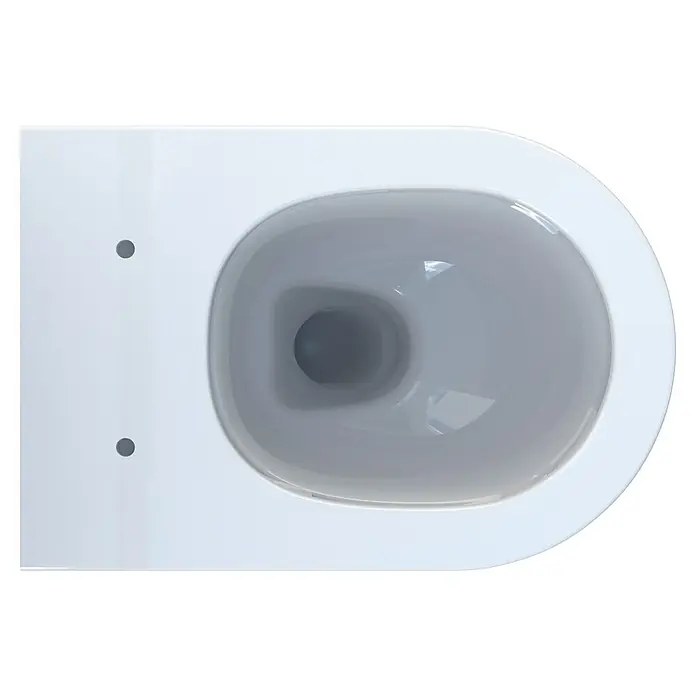 Camargue Los Angeles Wand-WC 2.0 - Spülrandlos, Ohne Spezialglasur, Spülform: Tief, WC Abgang: Waagerecht, Weiß - Bild einer modernen, wandhängenden Toilette mit sauberem, weißem Design und grauer Innenseite, die eine minimalistische Ästhetik zeigt.
